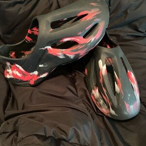 Black and Dark Pink Slip-On Clogs